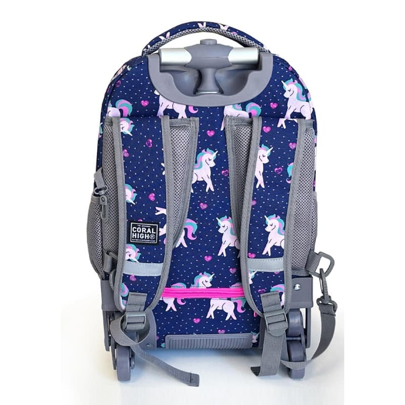 Coral High Kids Trolley Backpack and School Bag Unicorn Patterned Navy Blue thumbnail 3
