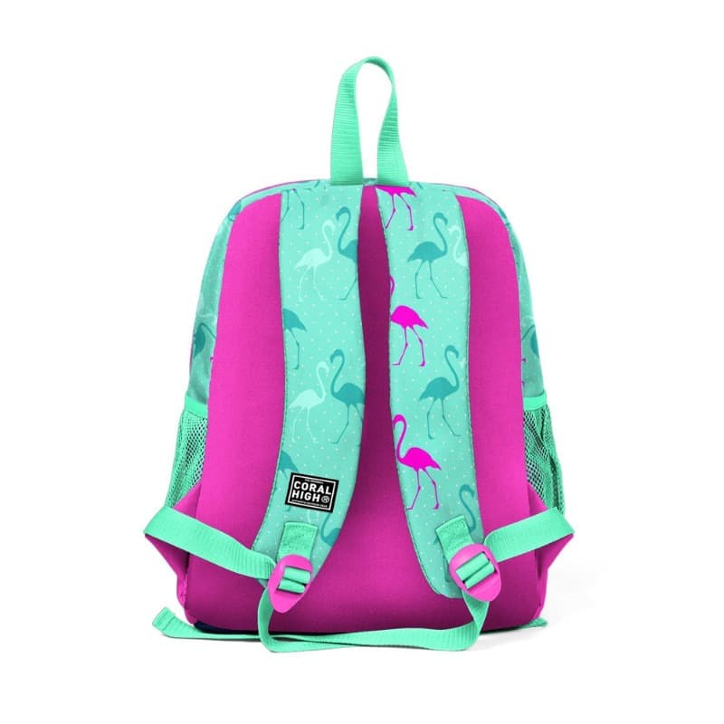 Coral High Kids School Backpack Water Green Neon Pink Flamingo Patterned thumbnail 3