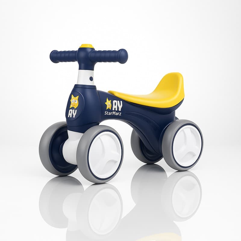 StarMarz Baby Balance Bike Premium 4-Wheel Navy & Yellow