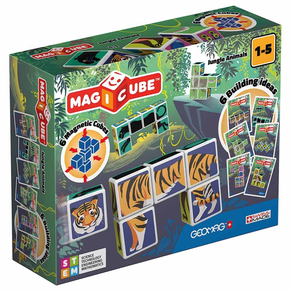 Geomag Magicube Printed Jungle Animals With Cards - 9 Pcs