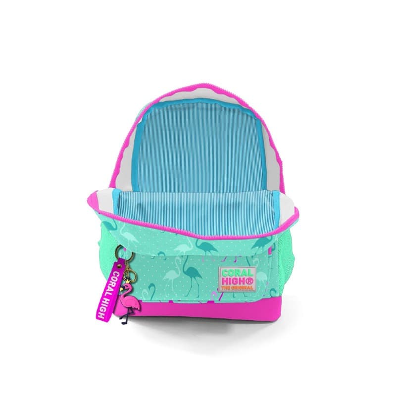 Coral High Kids School Backpack Water Green Neon Pink Flamingo Patterned thumbnail 4