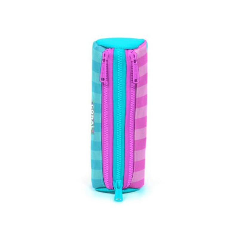 Coral High Kids - Turquoise Pink Striped Three-Compartment Pencil Bag thumbnail 2