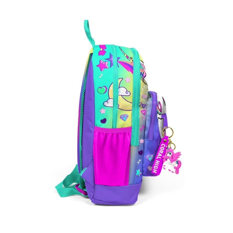Coral High Kids School Backpack Lavender Aqua Green Unicorn Patterned thumbnail 2