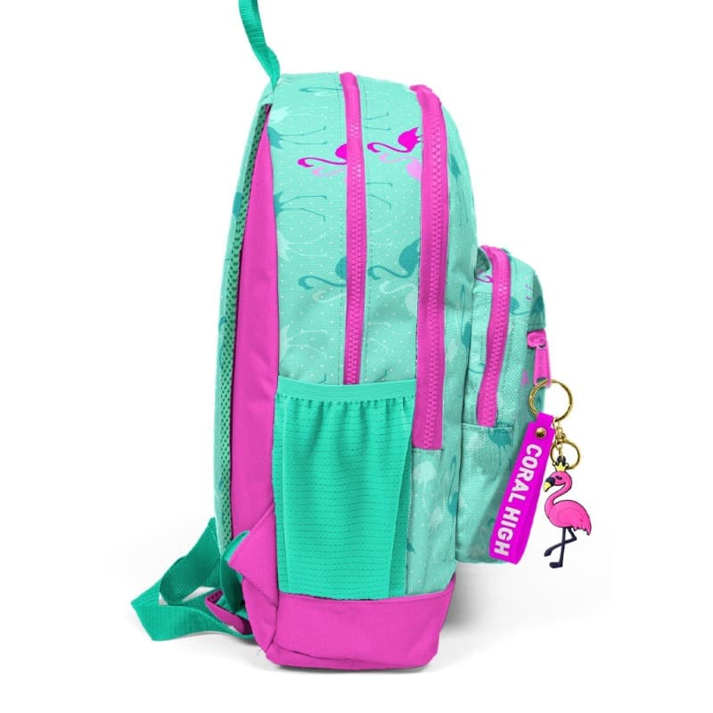 Coral High Kids School Backpack Aqua Green Neon Pink Flamingo Patterned thumbnail 4