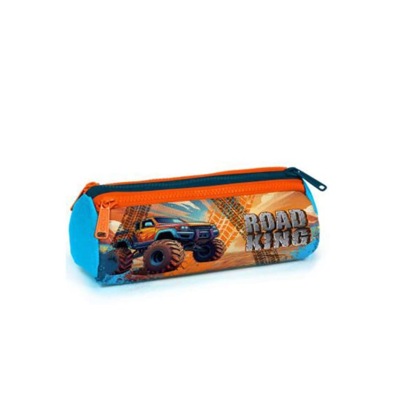 Coral High Kids Blue Orange High Wheels Truck Patterned Three Compartment Pencil Bag thumbnail 2