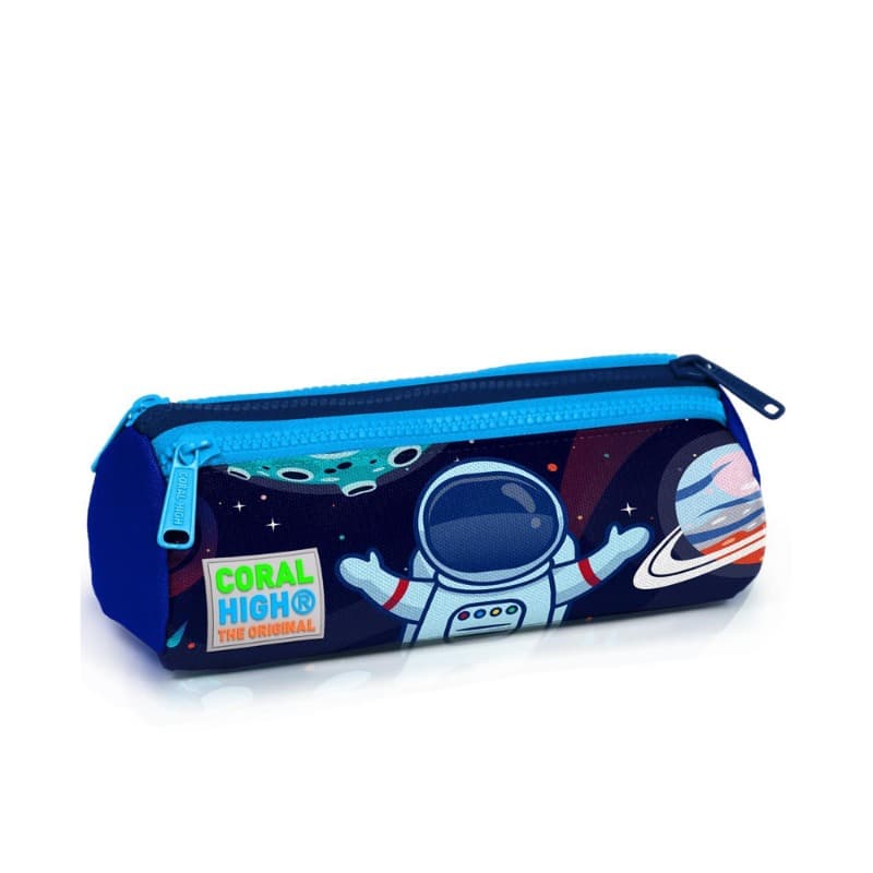 Coral High Kids Astronaut Print 3-Compartment Pencil Case Sax Blue