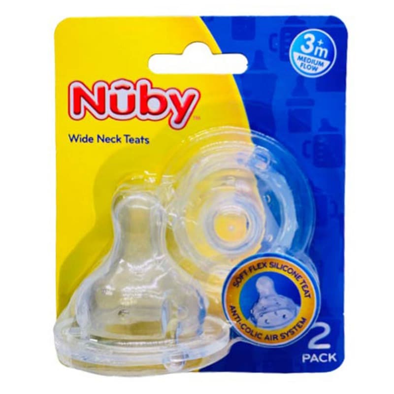 Nuby - Wide Neck Medium Flow Silicone Nipple - Pack of 2