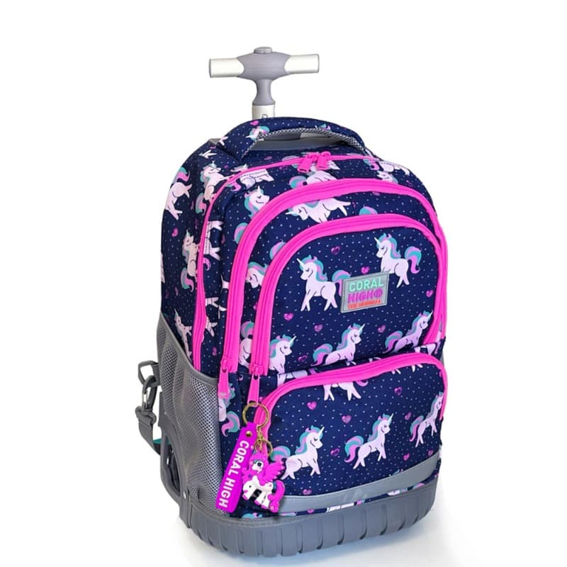 Coral High Kids Trolley Backpack and School Bag Unicorn Patterned Navy Blue