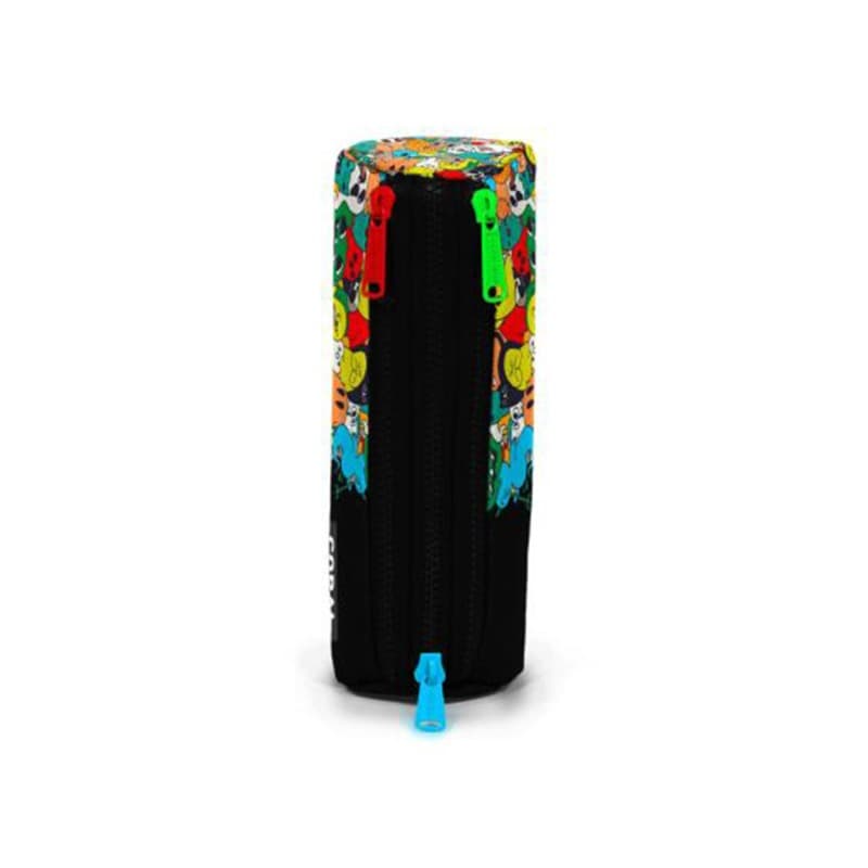 Coral High Kids Black Cartoon Patterned Three-Compartment Pencil Bag thumbnail 2