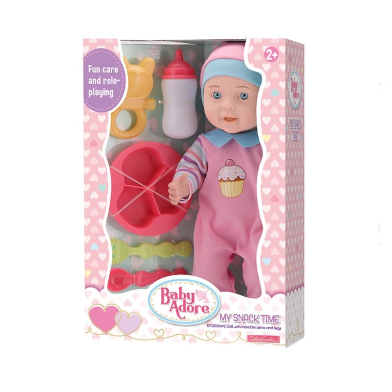 12-inch Baby Doll with Feeding Set (5 Pieces)