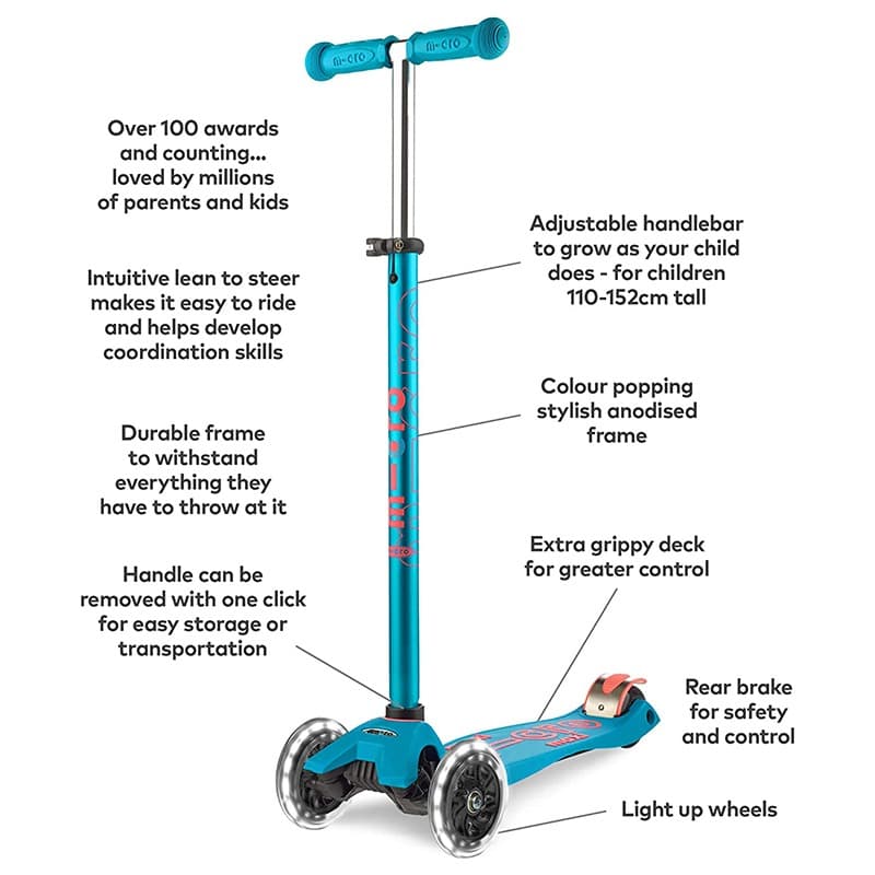 Micro Maxi Deluxe Scooter With LED Wheels - Aqua thumbnail 5