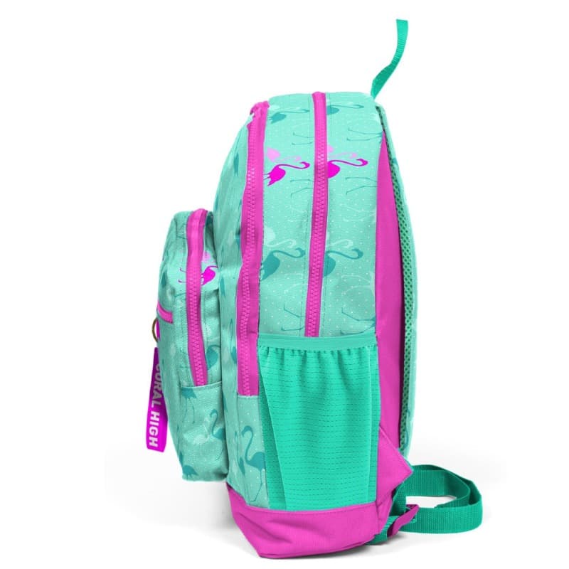 Coral High Kids School Backpack Aqua Green Neon Pink Flamingo Patterned thumbnail 5