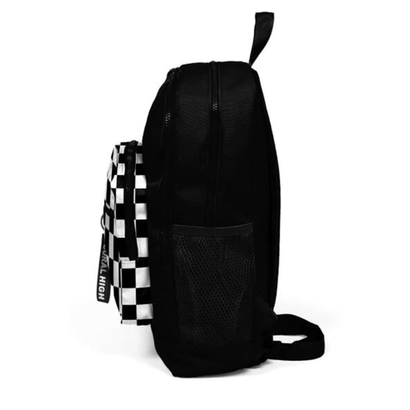Coral High Kids School Bag - Black with Checkerboard Pattern thumbnail 2