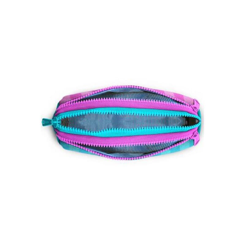 Coral High Kids - Turquoise Pink Striped Three-Compartment Pencil Bag thumbnail 4